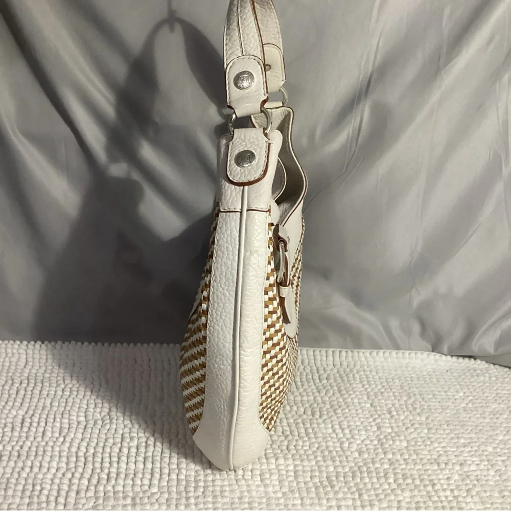 Michael Kors White Tan Woven Leather Hobo Shoulder Bag